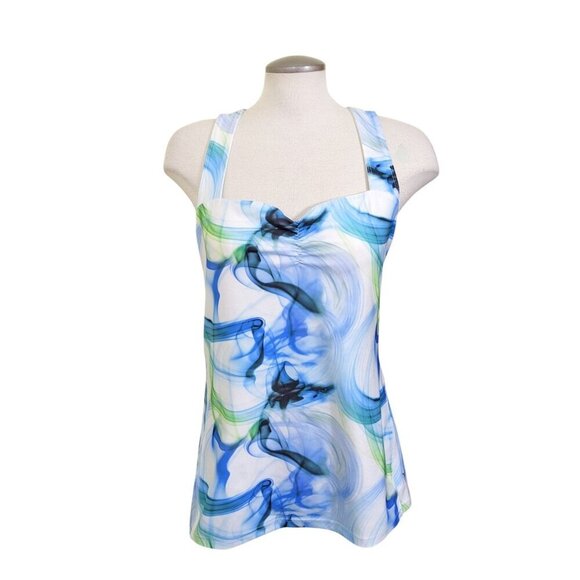 Old Navy Active Womens Tank Top Plus XXL Blue Swirl Marble Racerback Shelf Bra - Picture 1 of 6